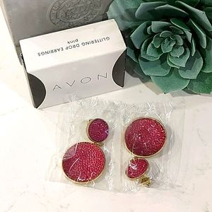 NIB AVON Pink Glitter Drop Earrings